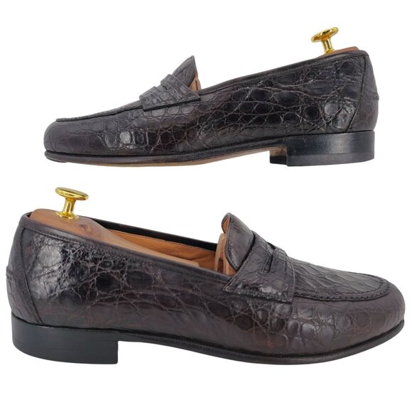 Salvatore Ferragamo Exotic Brown Crocodile Dress Shoes Mens 8.5EE Penny Loafers main image 5